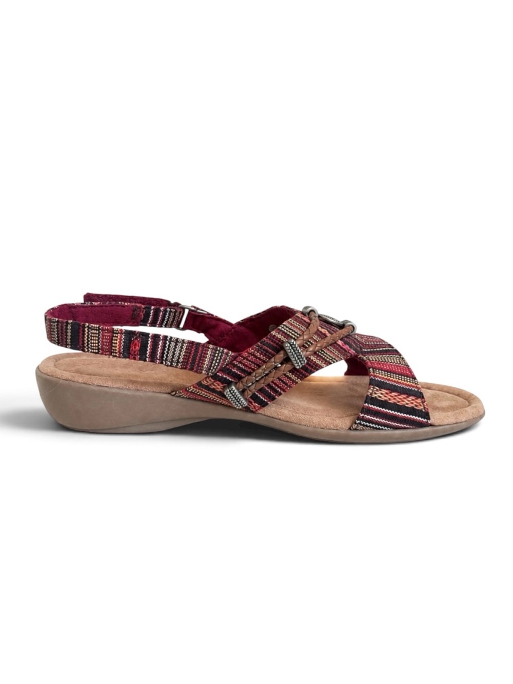 Minnetonka Boho Tribal Slingback Sandals Burgundy Multicolor Shoes Size 6